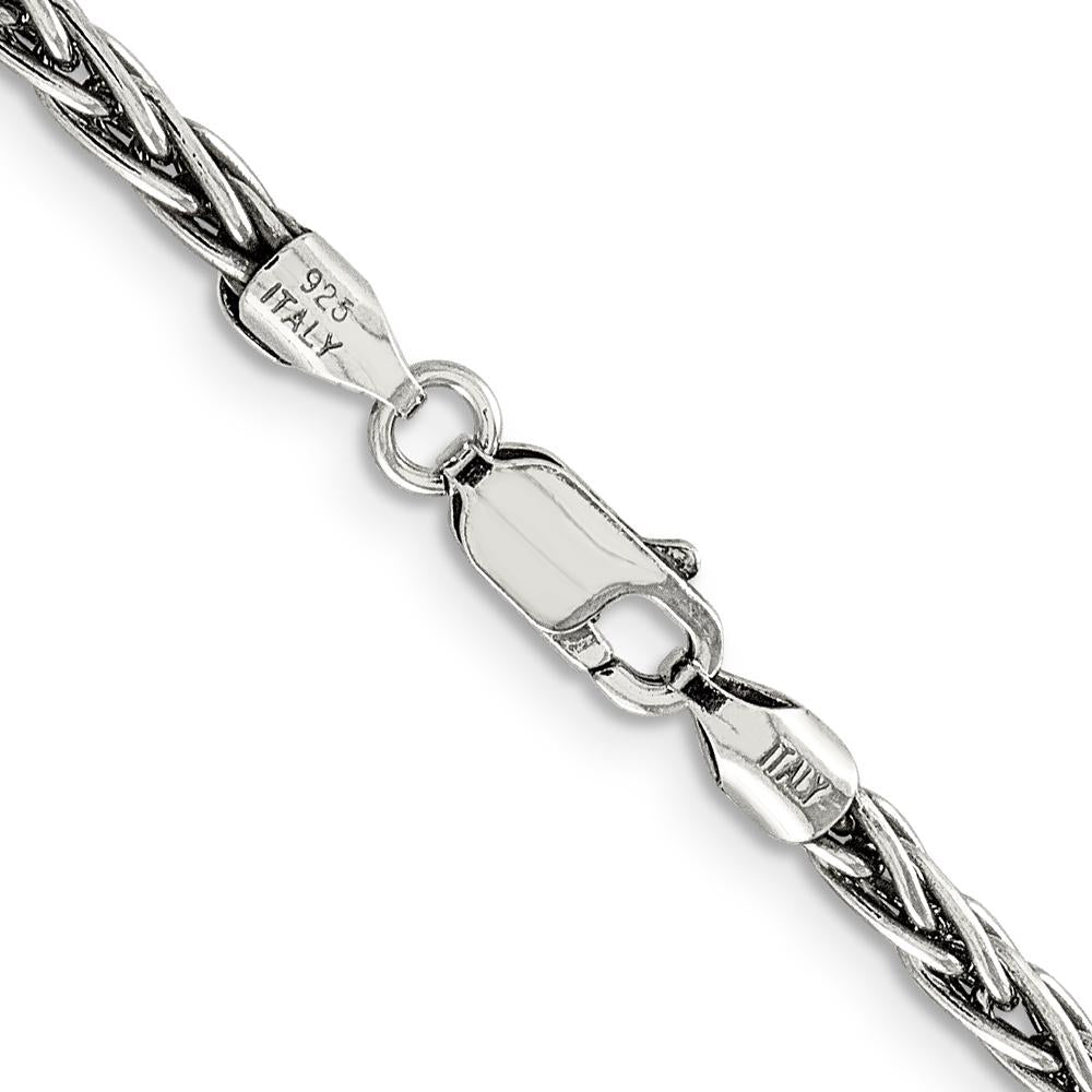 Sterling Silver Antiqued 30" Square Spiga Chain Necklace - 3.25mm by Lumare Gioia