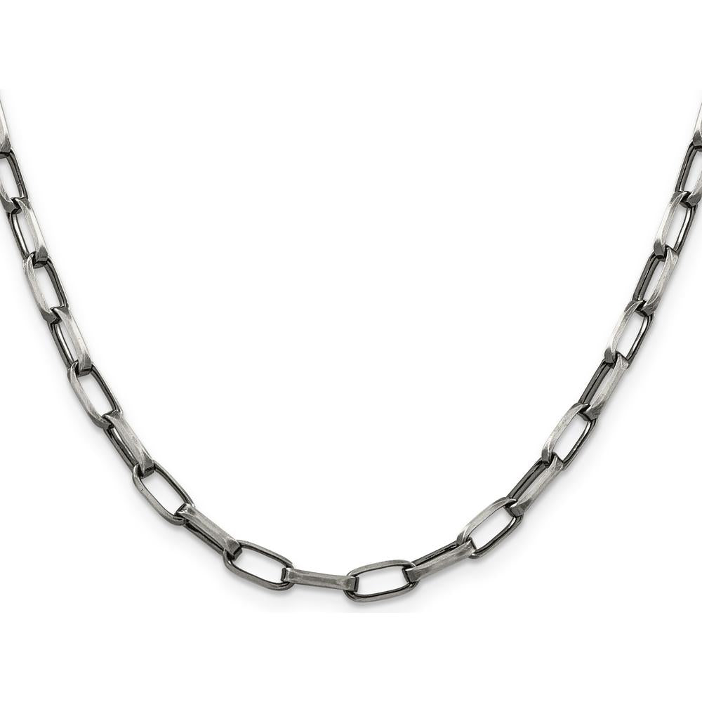 Sterling Silver Antiqued 4.8mm Elongated Open Link Chain - 26 Inches by Lumare Gioia