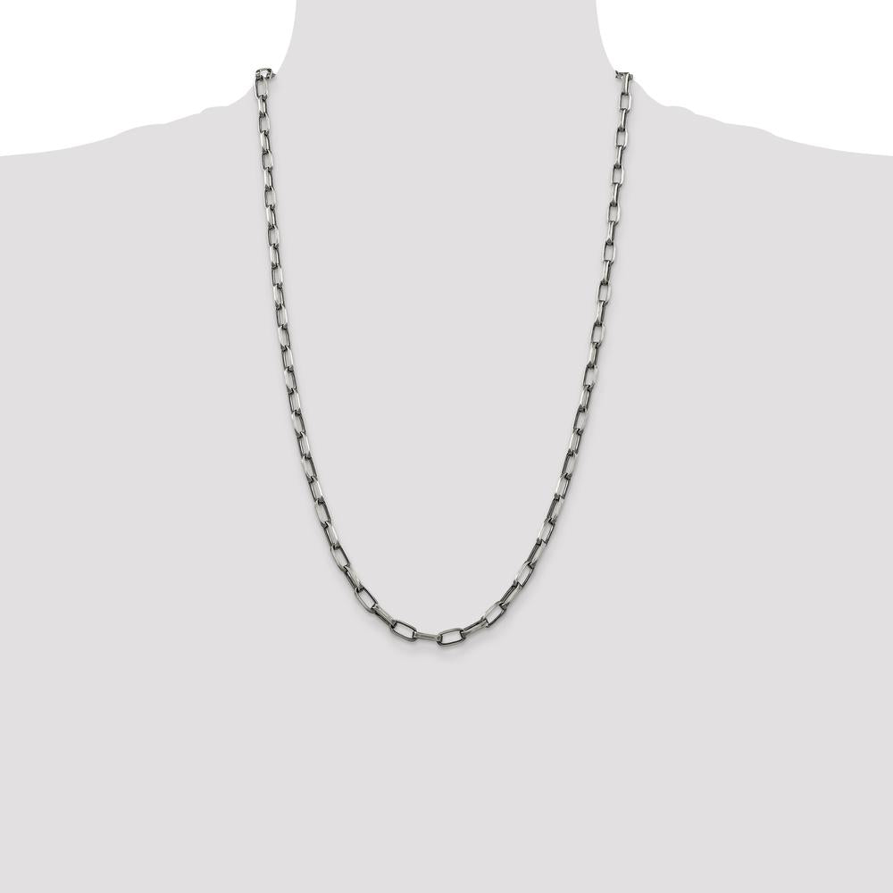 Sterling Silver Antiqued 4.8mm Elongated Open Link Chain - 26 Inches by Lumare Gioia