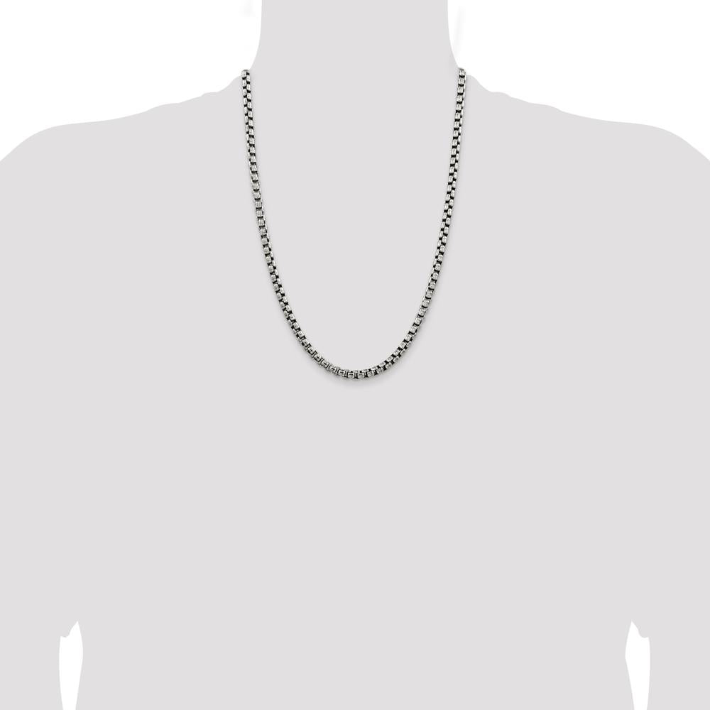 Sterling Silver Antiqued 5.2mm Round Box Chain Necklace - 24 inches by Lumare Gioia