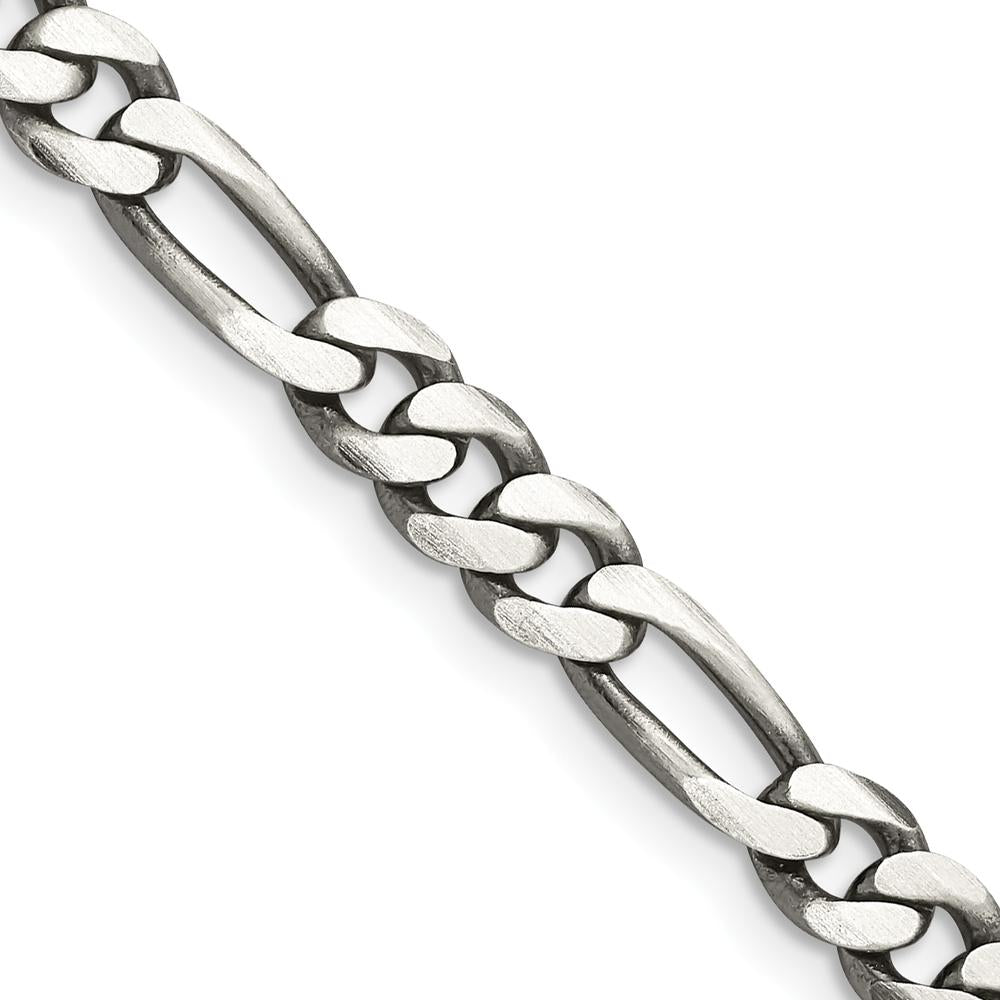 Sterling Silver Antiqued 5.5mm Figaro Chain - 28 Inches by Lumare Gioia
