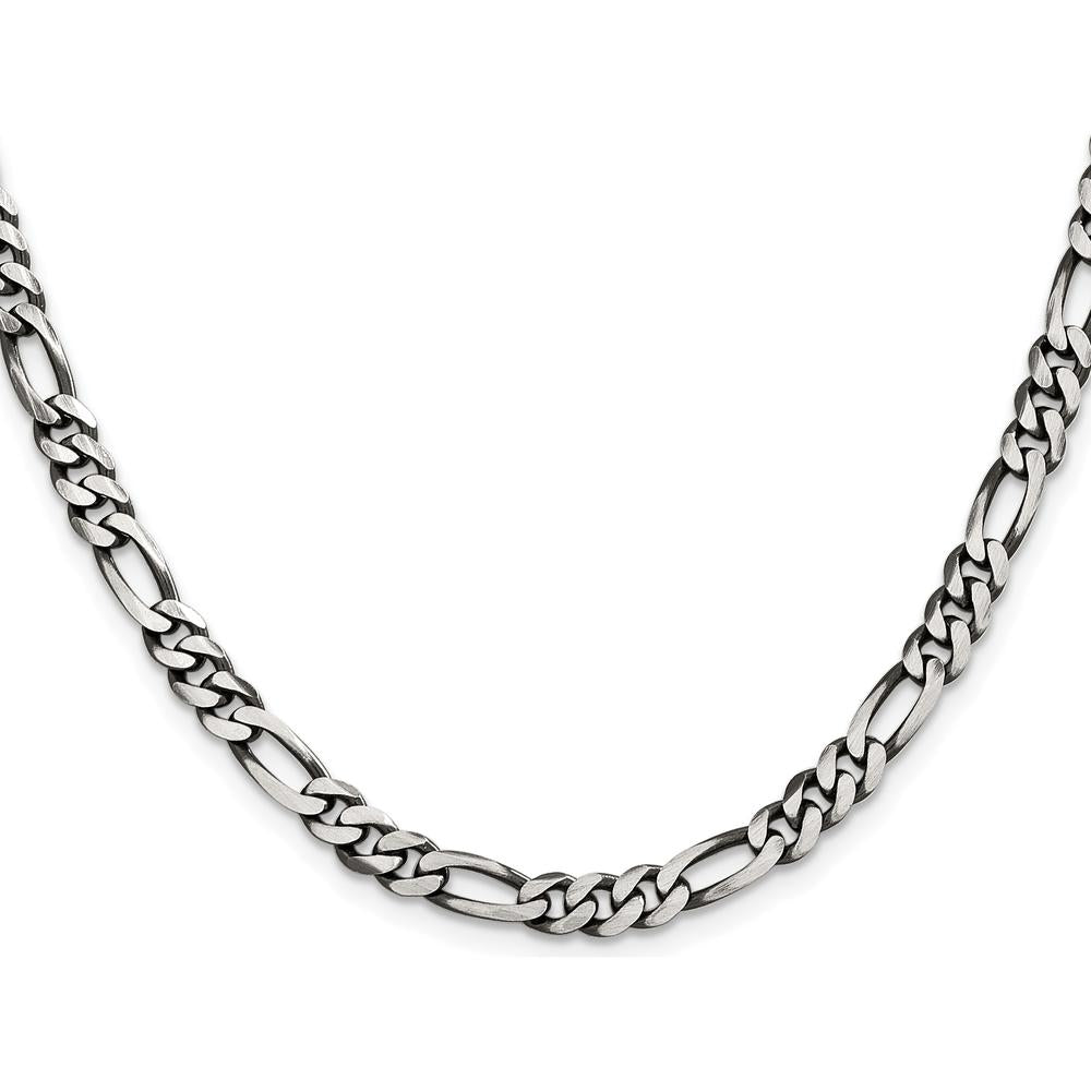 Sterling Silver Antiqued 5.5mm Figaro Chain - 28 Inches by Lumare Gioia