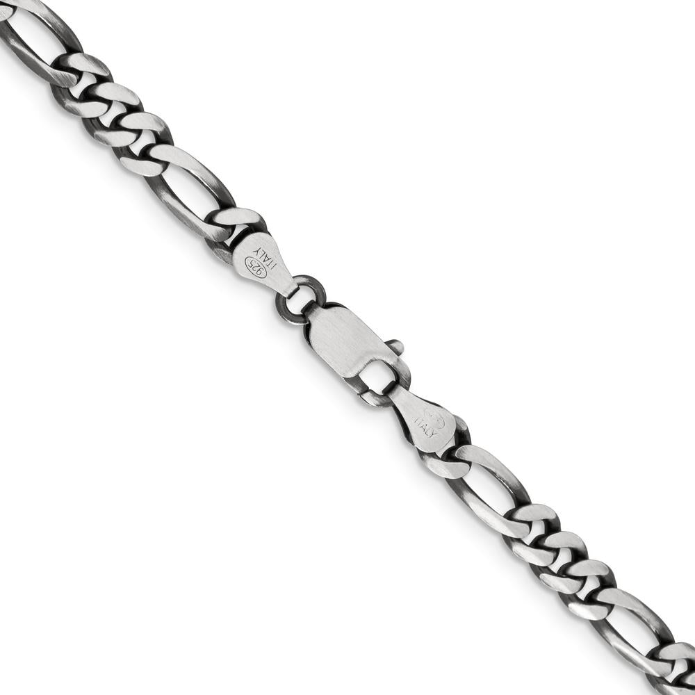 Sterling Silver Antiqued 5.5mm Figaro Chain - 28 Inches by Lumare Gioia