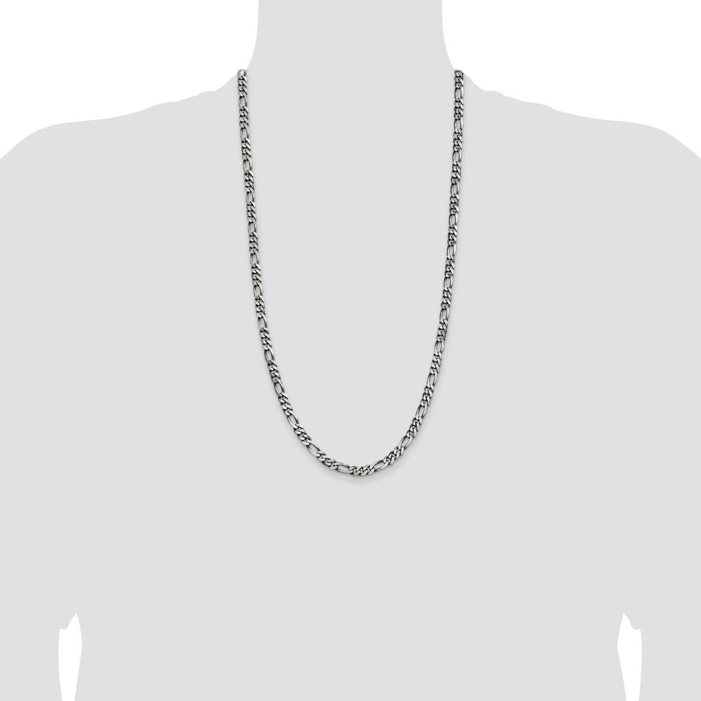 Sterling Silver Antiqued 5.5mm Figaro Chain - 28 Inches by Lumare Gioia