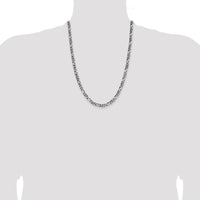 Sterling Silver Antiqued 5.5mm Figaro Chain Necklace - 24 Inches by Lumare Gioia