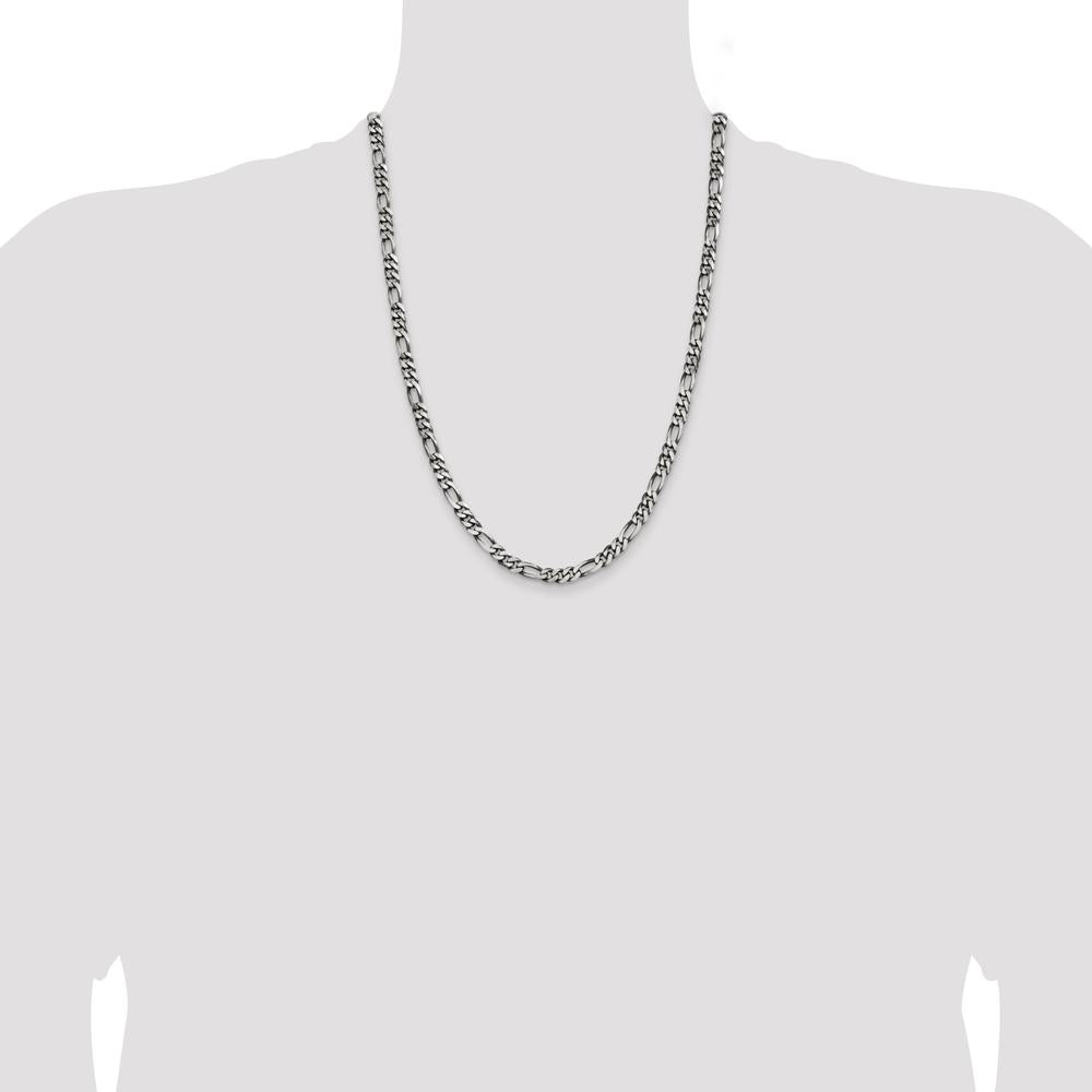Sterling Silver Antiqued 5.5mm Figaro Chain Necklace - 24 Inches by Lumare Gioia
