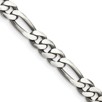 Sterling Silver Antiqued 5.5mm Figaro Chain Necklace - 26 Inches by Lumare Gioia