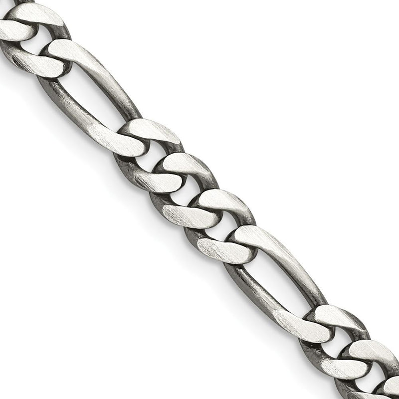 Sterling Silver Antiqued 5.5mm Figaro Chain Necklace - 26 Inches by Lumare Gioia