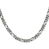 Sterling Silver Antiqued 5.5mm Figaro Chain Necklace - 26 Inches by Lumare Gioia