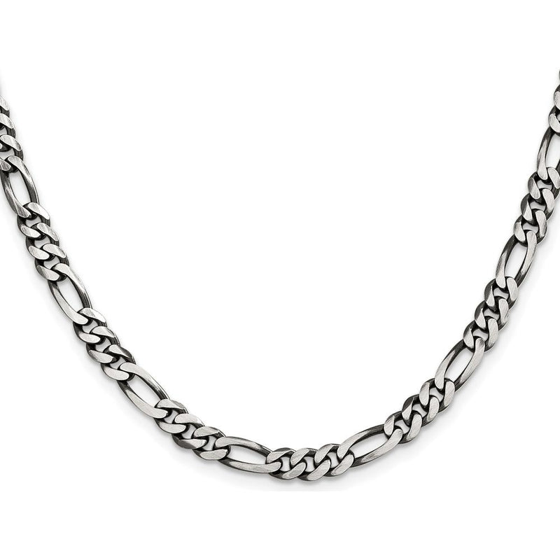 Sterling Silver Antiqued 5.5mm Figaro Chain Necklace - 26 Inches by Lumare Gioia