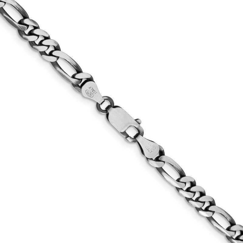 Sterling Silver Antiqued 5.5mm Figaro Chain Necklace - 26 Inches by Lumare Gioia