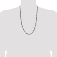Sterling Silver Antiqued 5.5mm Figaro Chain Necklace - 26 Inches by Lumare Gioia