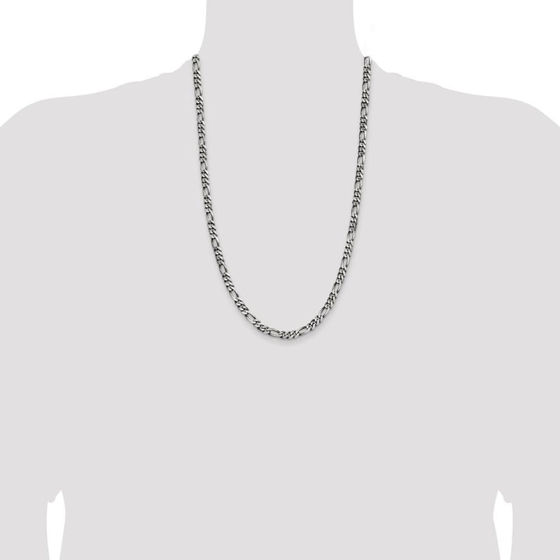 Sterling Silver Antiqued 5.5mm Figaro Chain Necklace - 26 Inches by Lumare Gioia