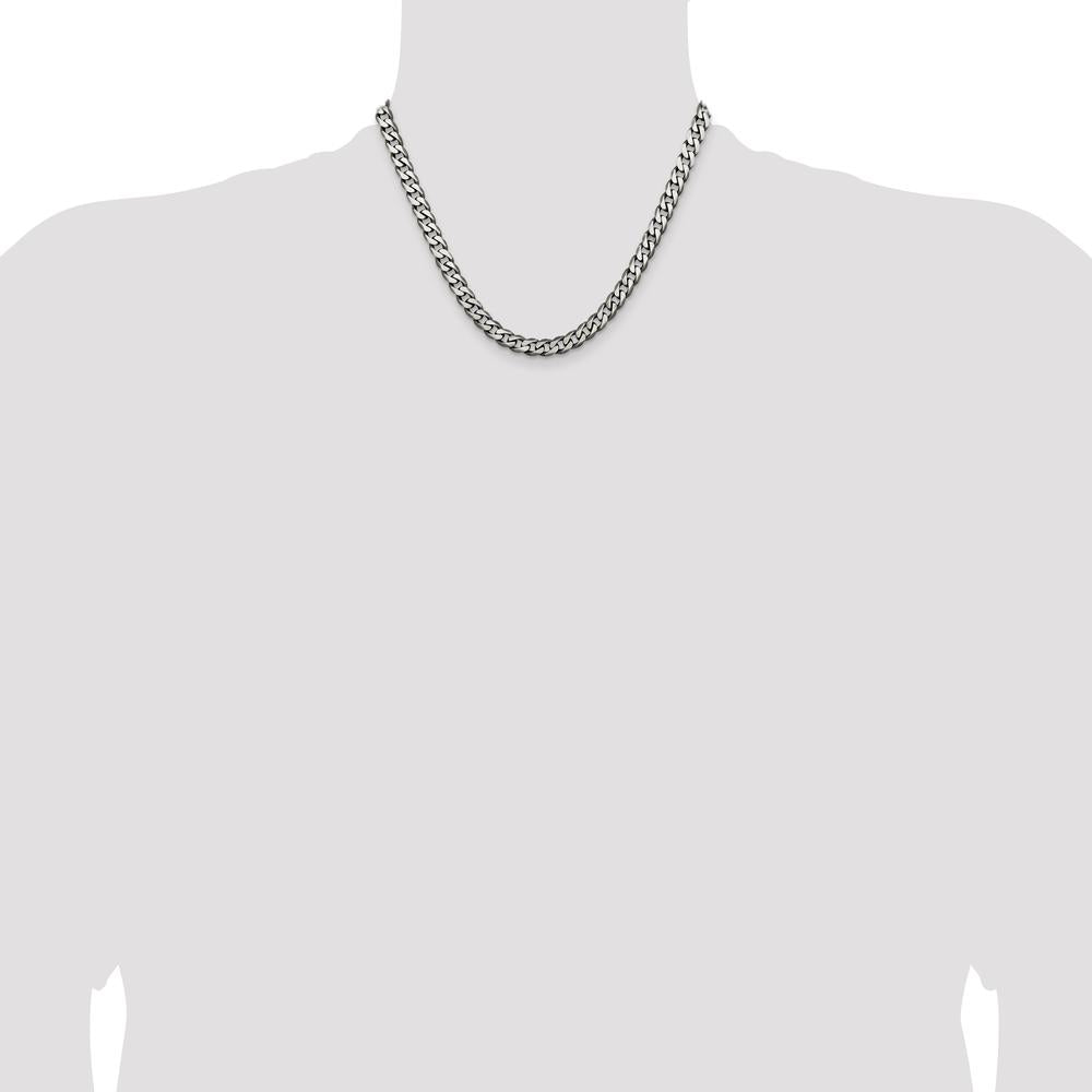 Sterling Silver Antiqued 6.5mm Curb Chain Necklace - 18 inches with Lobster Clasp by Lumare Gioia