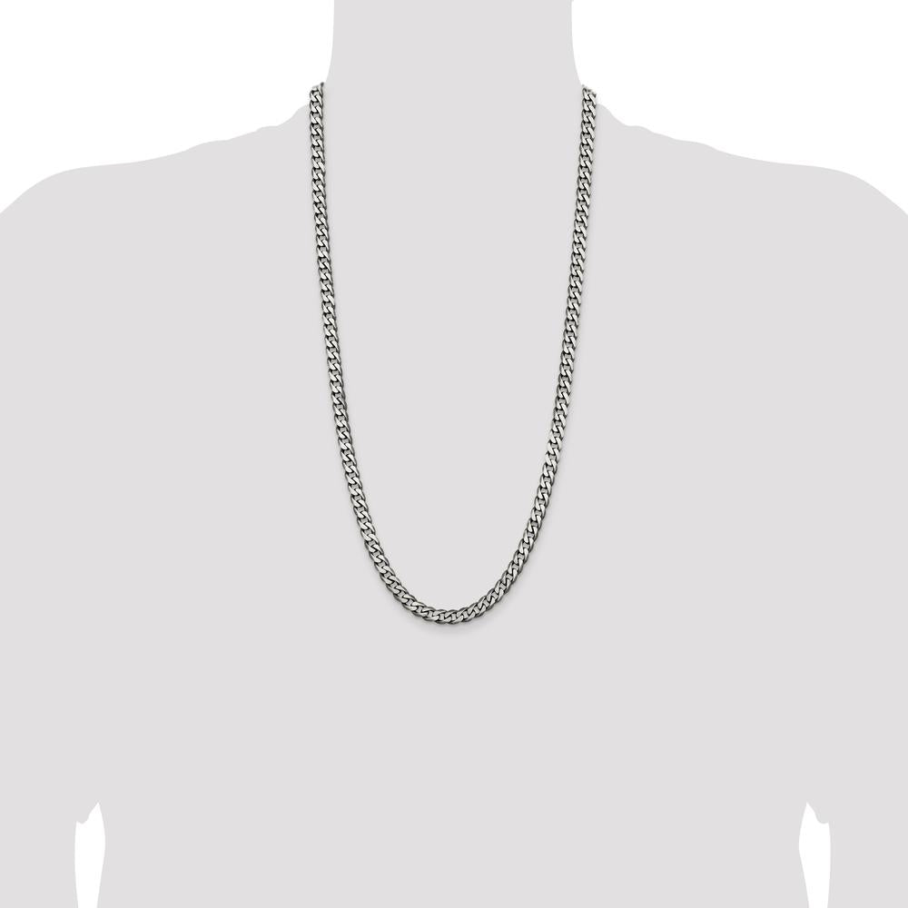 Sterling Silver Antiqued 6.5mm Curb Chain Necklace - 28 Inches by Lumare Gioia