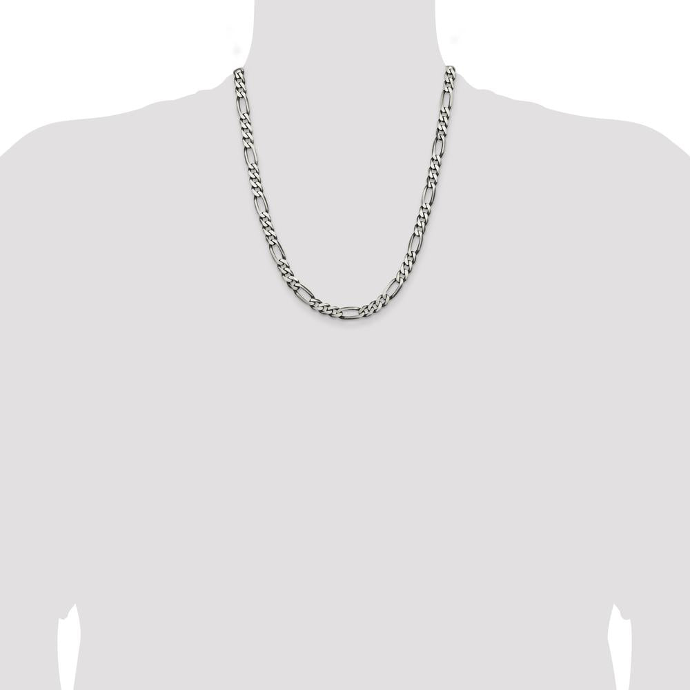 Sterling Silver Antiqued 6.5mm Figaro Chain Necklace - 22 Inches by Lumare Gioia