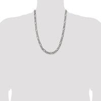 Sterling Silver Antiqued 6.5mm Figaro Chain Necklace - 24 inches by Lumare Gioia