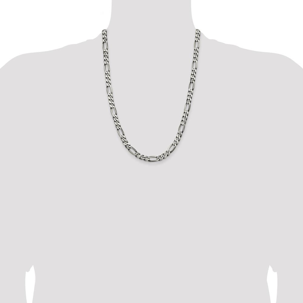Sterling Silver Antiqued 6.5mm Figaro Chain Necklace - 24 inches by Lumare Gioia