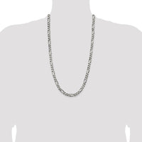 Sterling Silver Antiqued 6.5mm Figaro Chain Necklace - 28 inches by Lumare Gioia