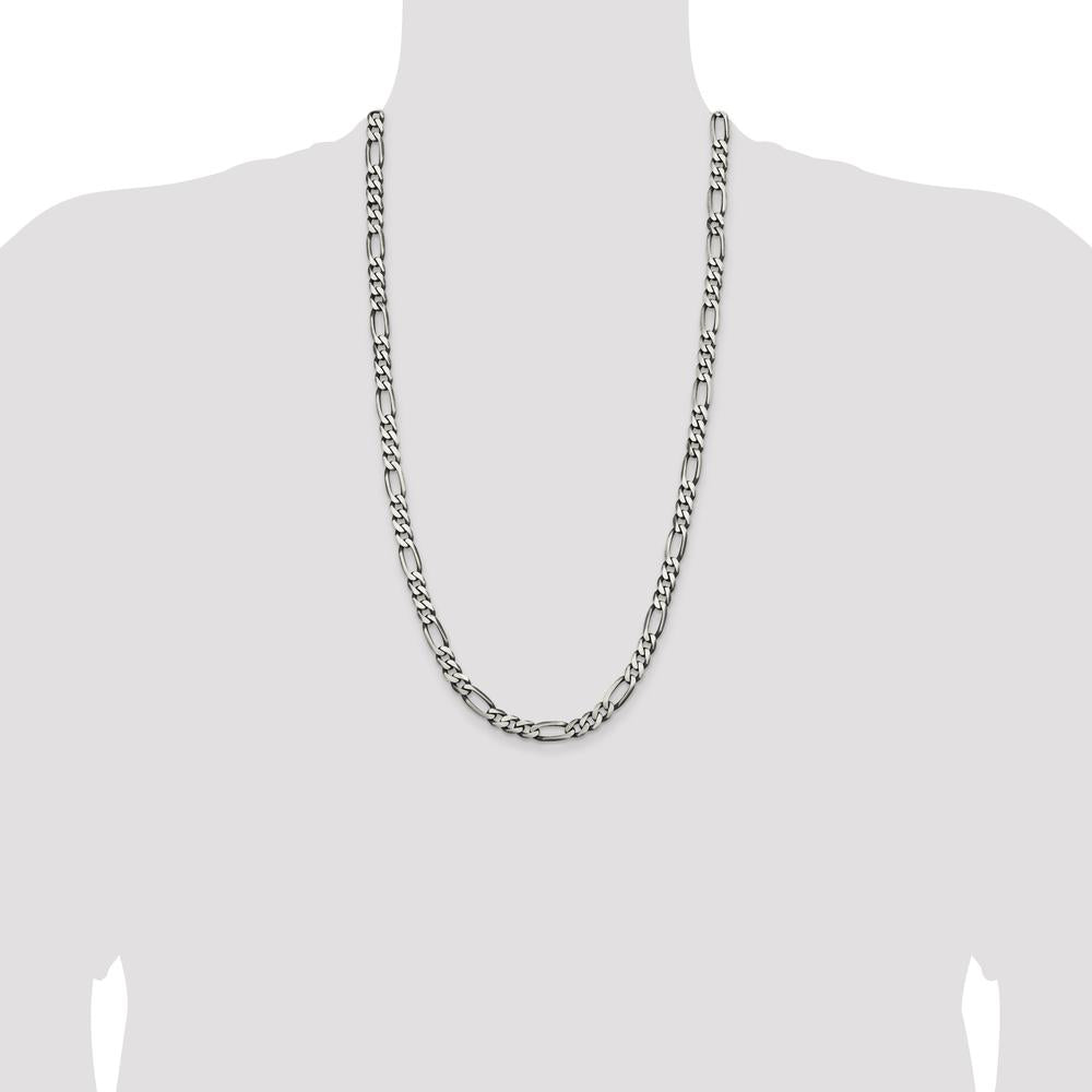 Sterling Silver Antiqued 6.5mm Figaro Chain Necklace - 28 inches by Lumare Gioia