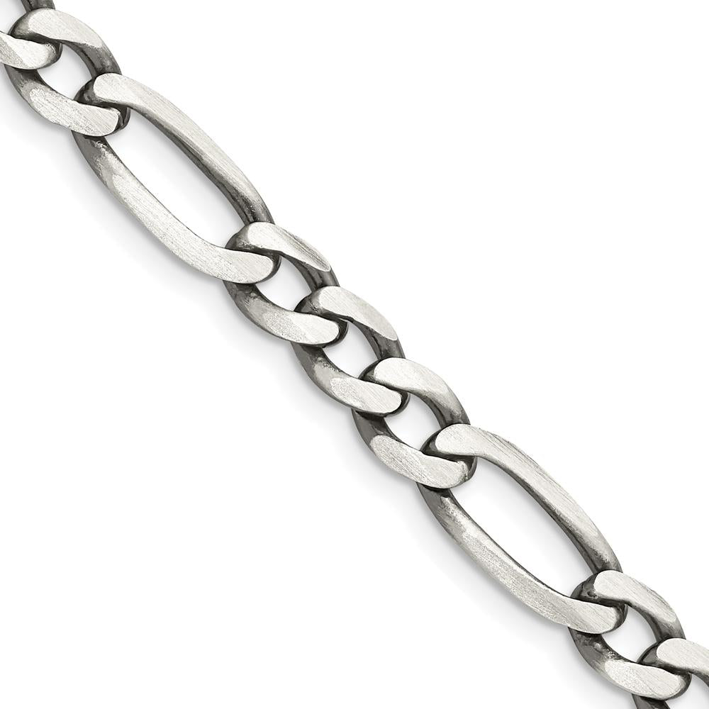 Sterling Silver Antiqued 6.5mm Figaro Chain Necklace with Lobster Clasp - 20 Inches by Lumare Gioia