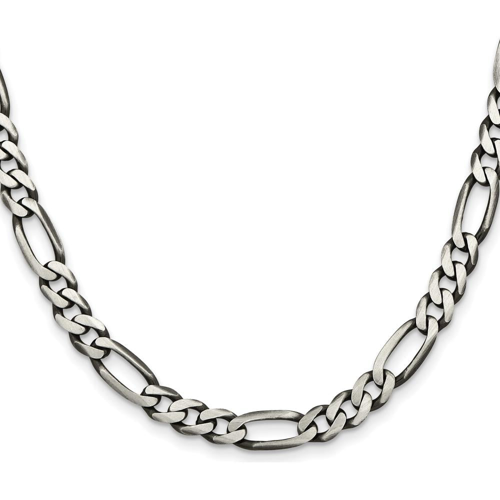 Sterling Silver Antiqued 6.5mm Figaro Chain Necklace with Lobster Clasp - 20 Inches by Lumare Gioia