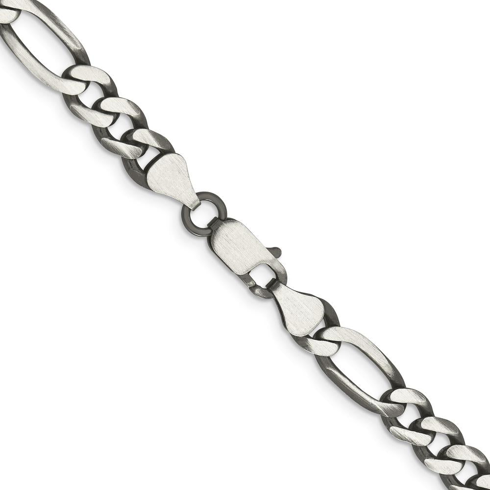 Sterling Silver Antiqued 6.5mm Figaro Chain Necklace with Lobster Clasp - 20 Inches by Lumare Gioia