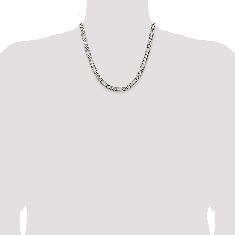 Sterling Silver Antiqued 6.5mm Figaro Chain Necklace with Lobster Clasp - 20 Inches by Lumare Gioia