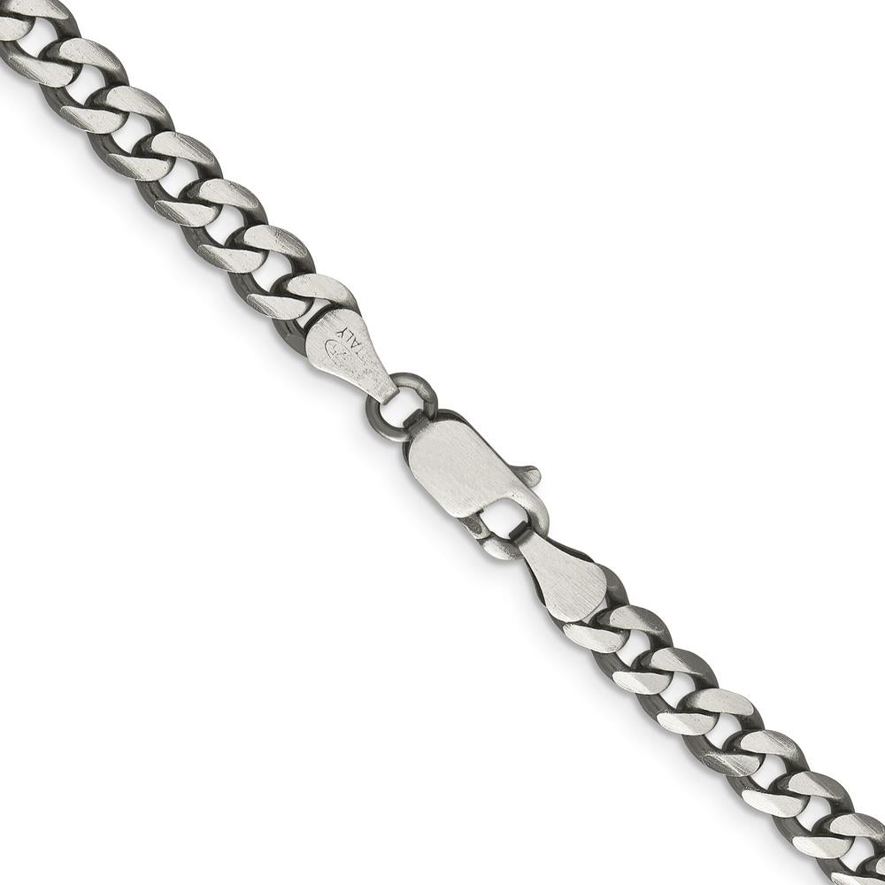 Sterling Silver Antiqued 6mm Curb Chain Necklace - 22 Inches by Lumare Gioia