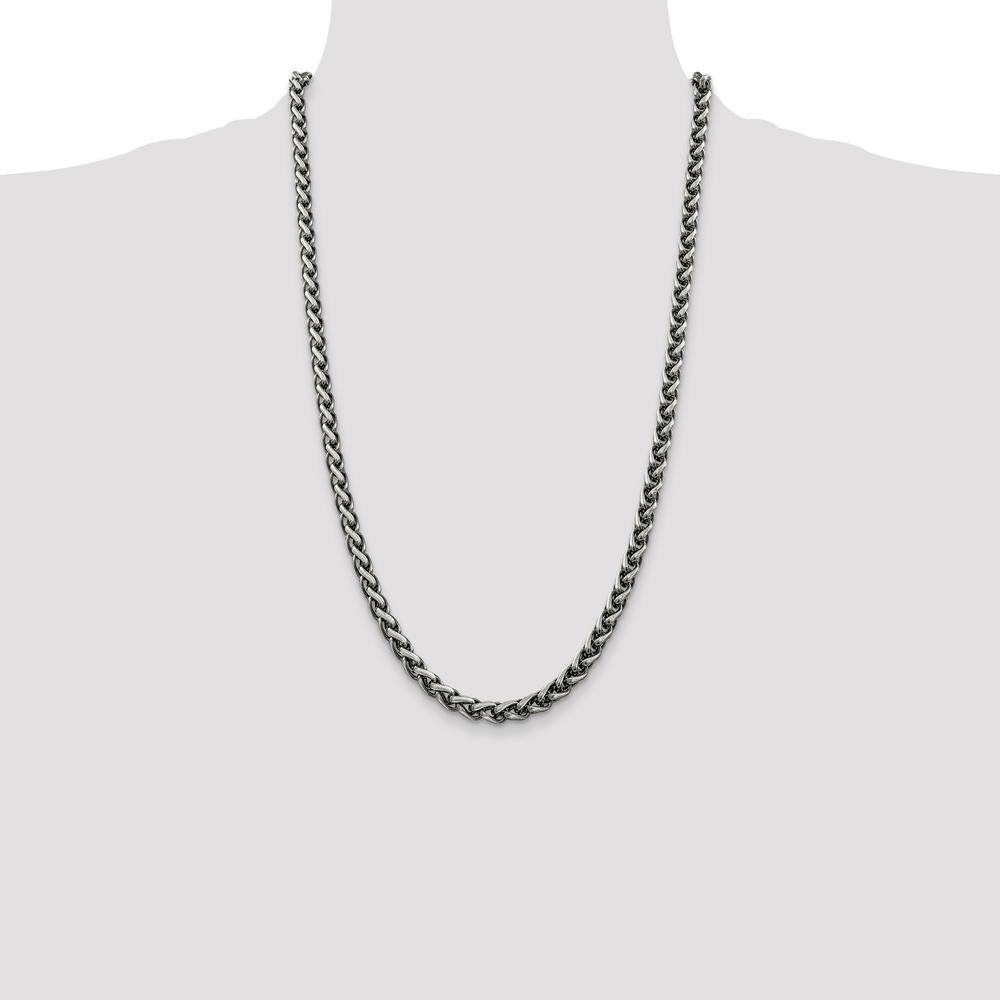 Sterling Silver Antiqued 6mm Round Spiga Chain Necklace - 26 Inches by Lumare Gioia