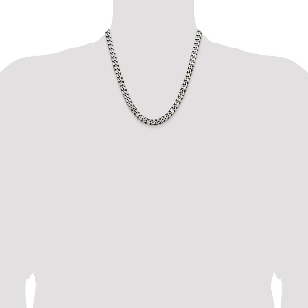 Sterling Silver Antiqued 7.5mm Curb Chain Necklace - 20 inches by Lumare Gioia