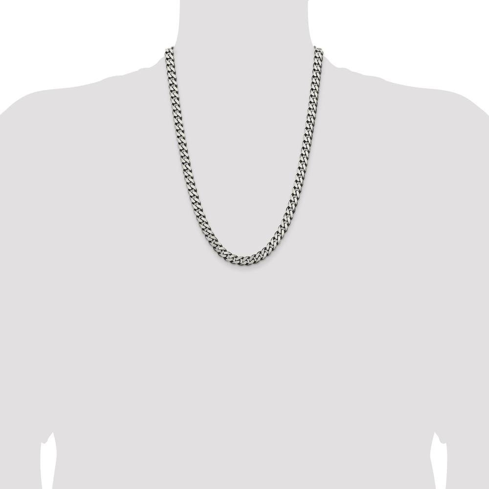 Sterling Silver Antiqued 7.5mm Curb Chain Necklace with Lobster Clasp - 24 Inches by Lumare Gioia