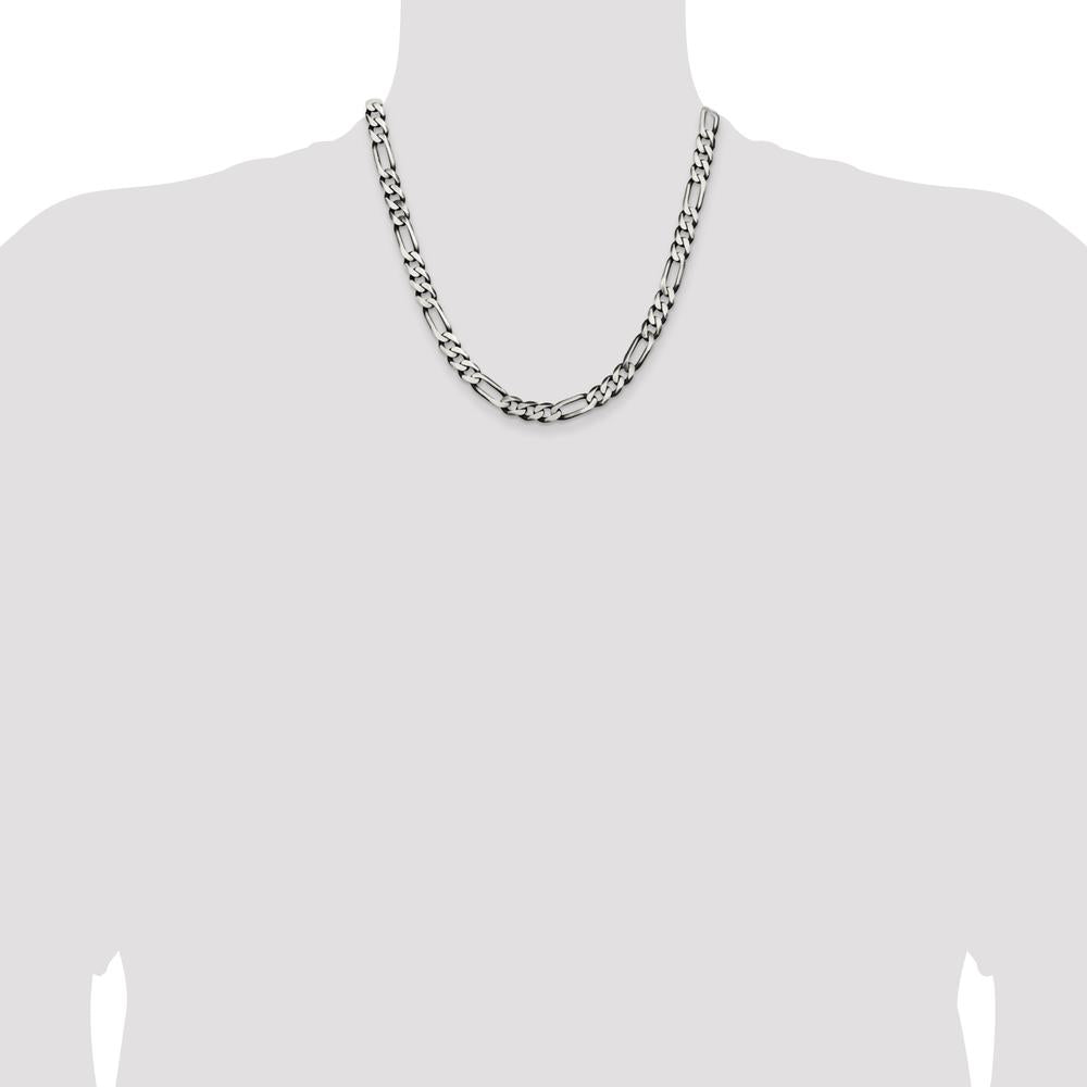 Sterling Silver Antiqued 7.5mm Figaro Chain - 20" Length by Lumare Gioia