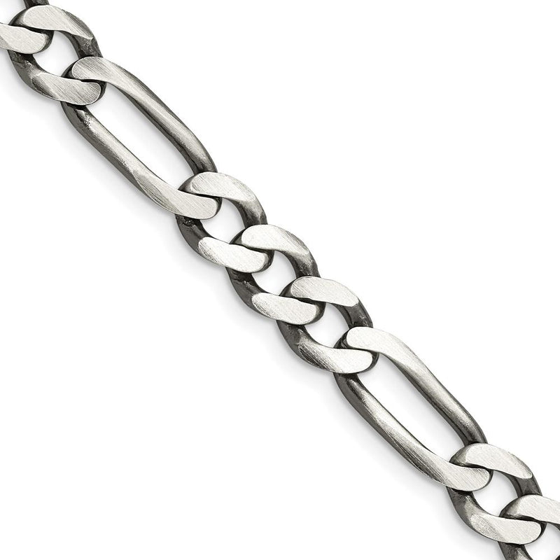 Sterling Silver Antiqued 7.5mm Figaro Chain Necklace - 22 Inches by Lumare Gioia