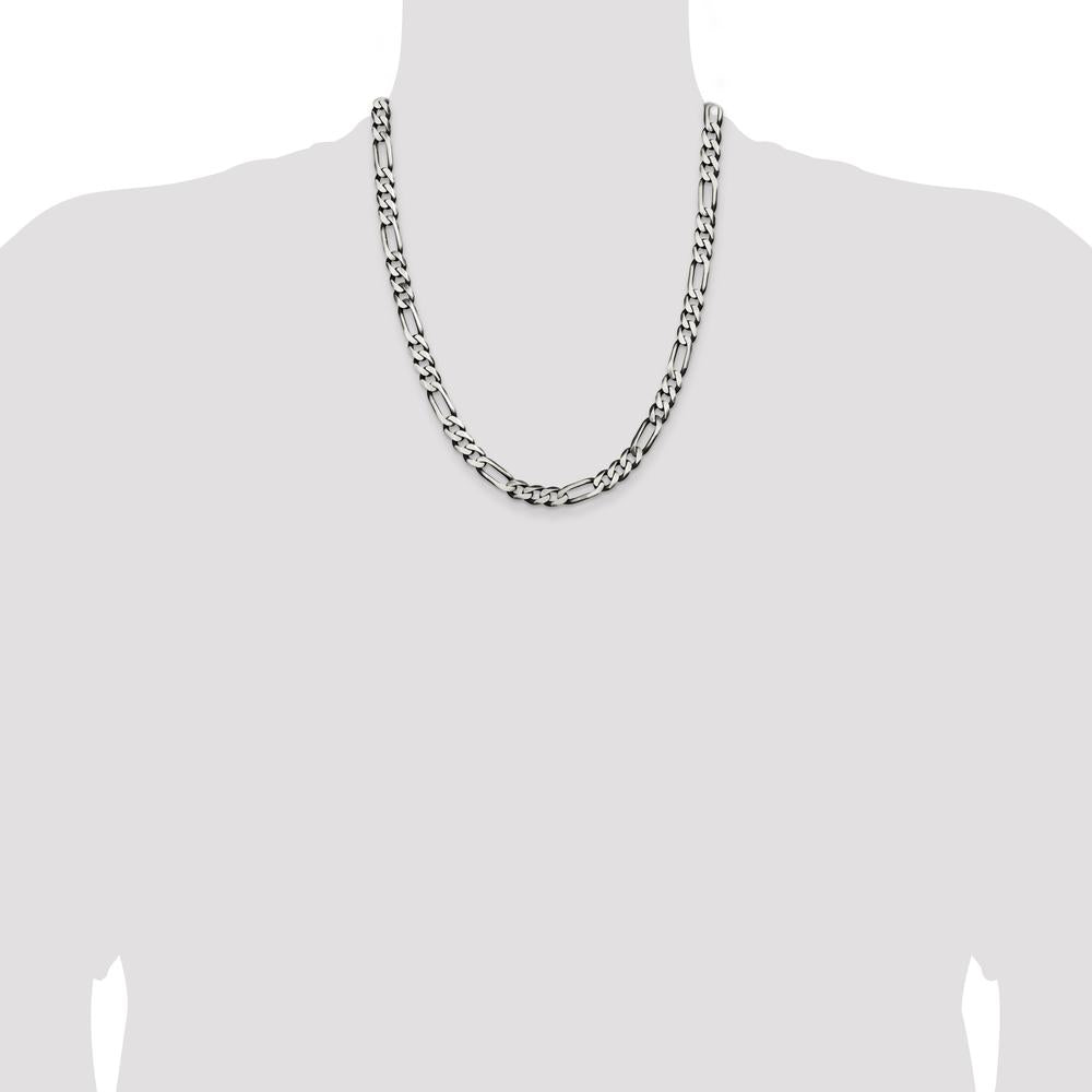 Sterling Silver Antiqued 7.5mm Figaro Chain Necklace - 22 Inches by Lumare Gioia