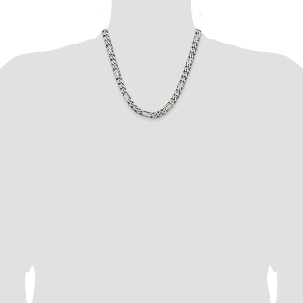 Sterling Silver Antiqued 7.75mm Figaro Chain Necklace for Men - 20 Inch by Lumare Gioia