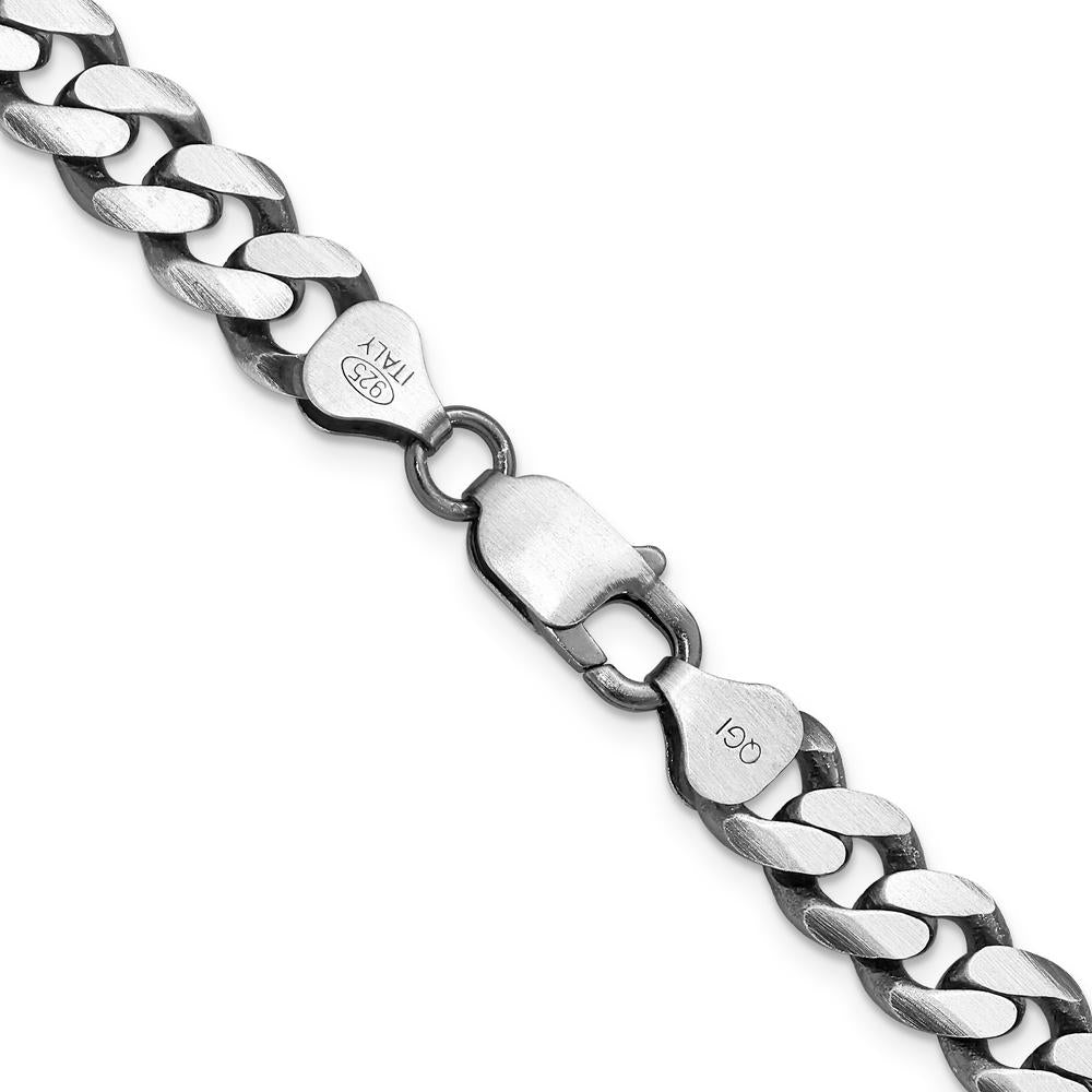 Sterling Silver Antiqued 8.3mm Curb Chain Necklace - 22 inches by Lumare Gioia