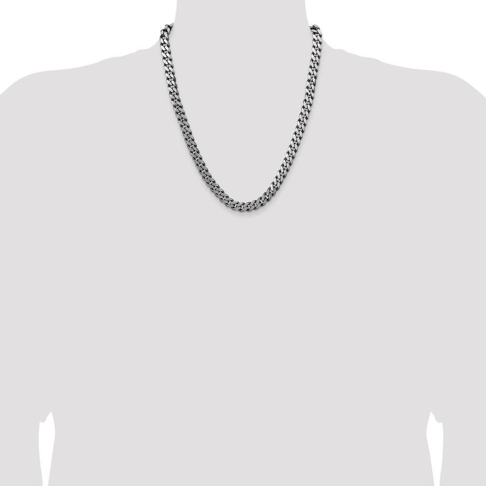 Sterling Silver Antiqued 8.3mm Curb Chain Necklace - 22 inches by Lumare Gioia