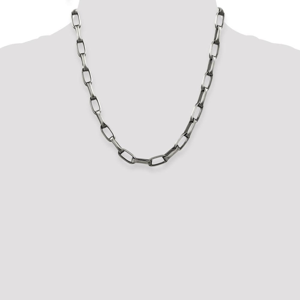 Sterling Silver Antiqued 8mm Elongated Open Link Chain Necklace - 20 Inches by Lumare Gioia