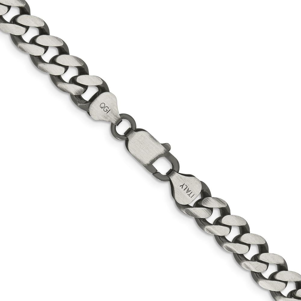 Sterling Silver Antiqued 9.3mm Curb Chain - 26" Length, Solid Men's Necklace by Lumare Gioia