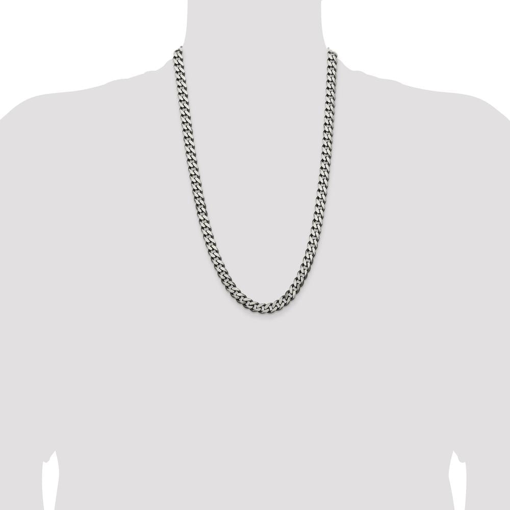 Sterling Silver Antiqued 9.3mm Curb Chain - 26" Length, Solid Men's Necklace by Lumare Gioia