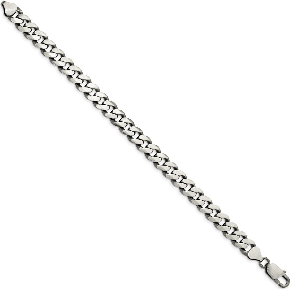 Sterling Silver Antiqued 9.3mm Curb Chain Bracelet - 8 Inches by Lumare Gioia