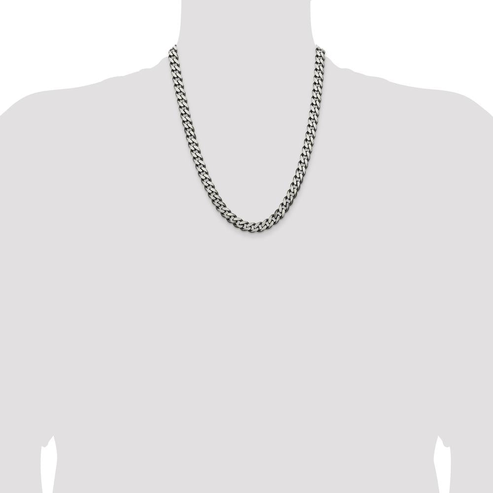 Sterling Silver Antiqued 9.3mm Curb Chain Necklace - 22 Inches by Lumare Gioia