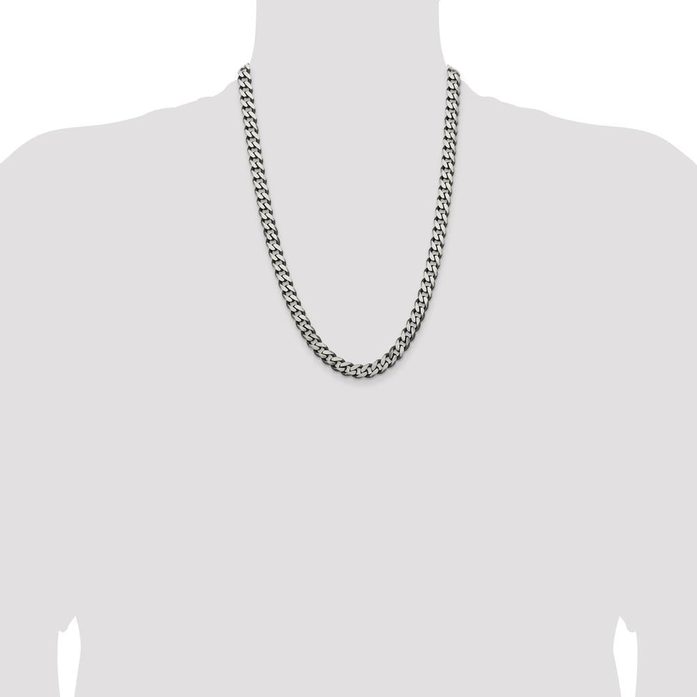 Sterling Silver Antiqued 9.3mm Curb Chain Necklace - 24 Inch Length by Lumare Gioia