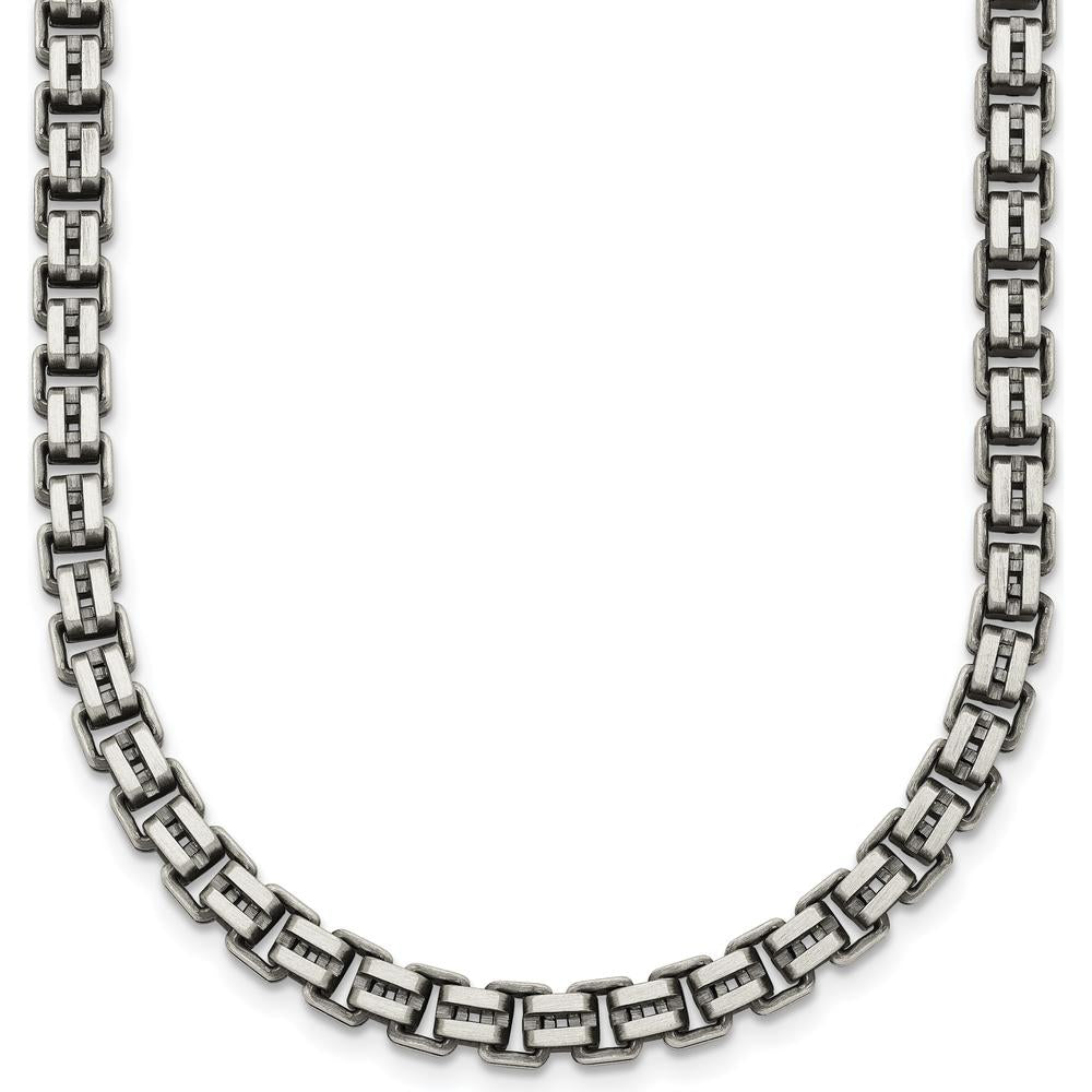 Sterling Silver Antiqued Brushed 5.00mm Box Link 19.75" Necklace with Lobster Clasp by Lumare Gioia