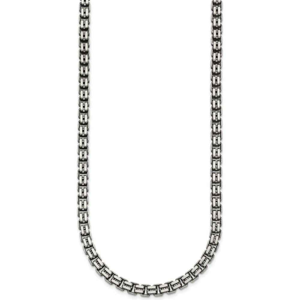 Sterling Silver Antiqued Brushed 5.00mm Box Link 19.75" Necklace with Lobster Clasp by Lumare Gioia