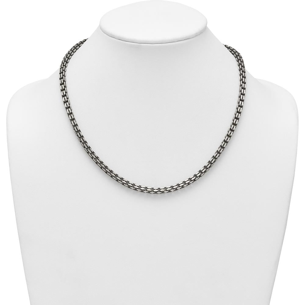 Sterling Silver Antiqued Brushed 5.00mm Box Link 19.75" Necklace with Lobster Clasp by Lumare Gioia