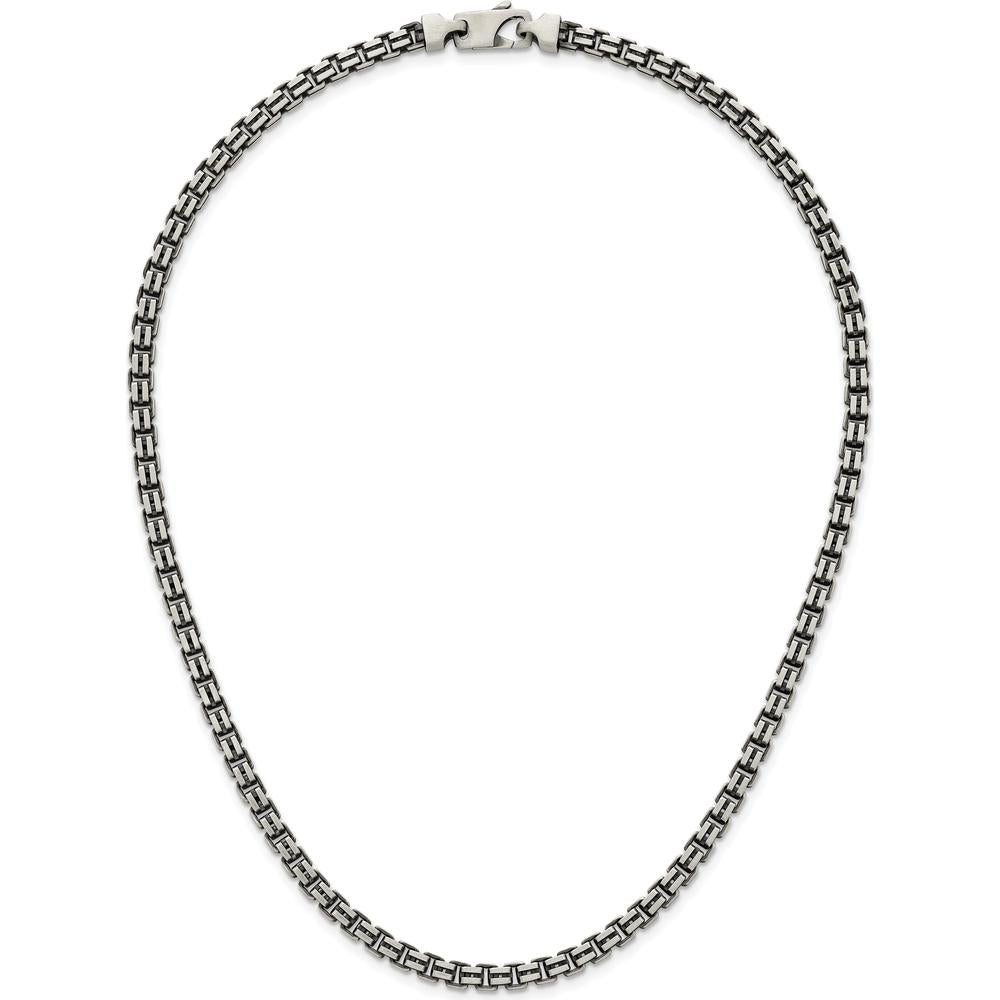 Sterling Silver Antiqued Brushed 5.00mm Box Link 19.75" Necklace with Lobster Clasp by Lumare Gioia