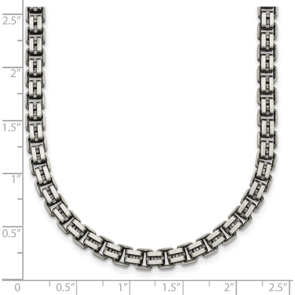 Sterling Silver Antiqued Brushed 5.00mm Box Link 19.75" Necklace with Lobster Clasp by Lumare Gioia