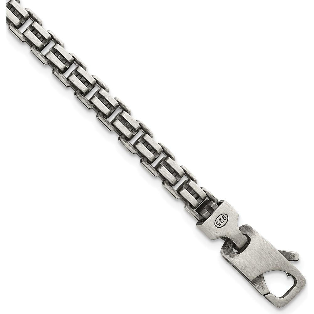 Sterling Silver Antiqued Brushed 5.00mm Fancy Box Link Bracelet - 7.75" Length by Lumare Gioia